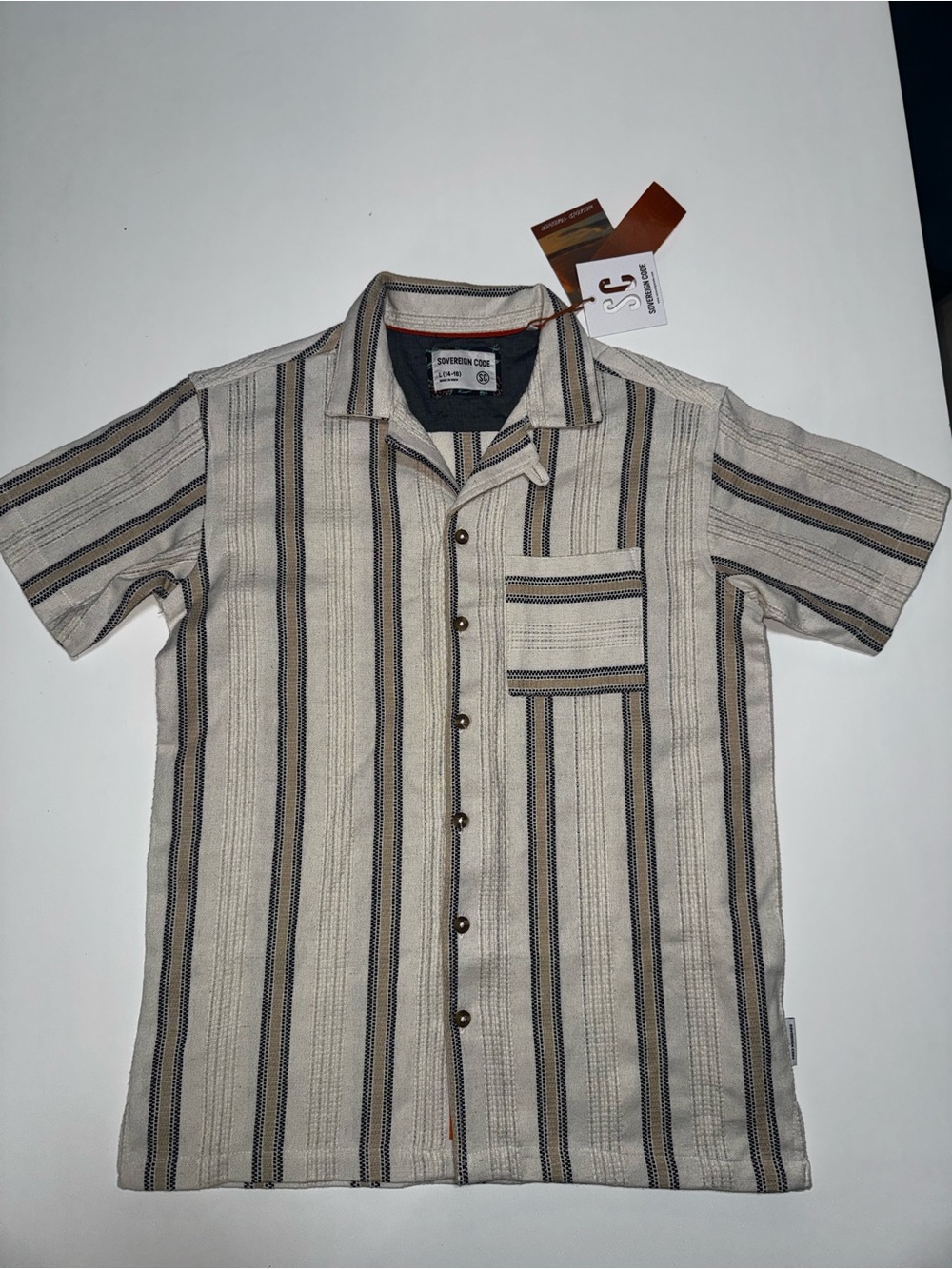 Sovereign Code Unisex Kids 14-16 Short Sleeve Striped Button-Up Collared